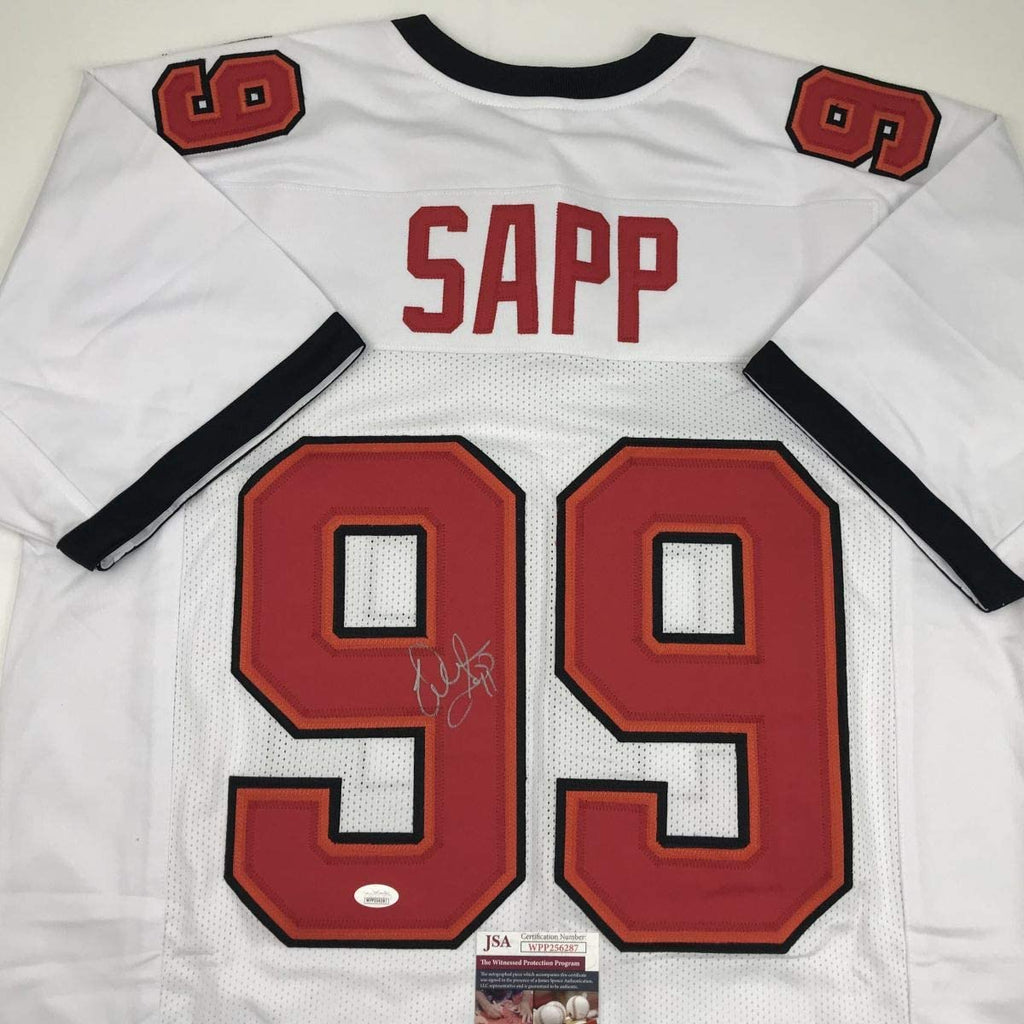 Autographed/Signed Warren Sapp Tampa Bay White Football Jersey JSA COA