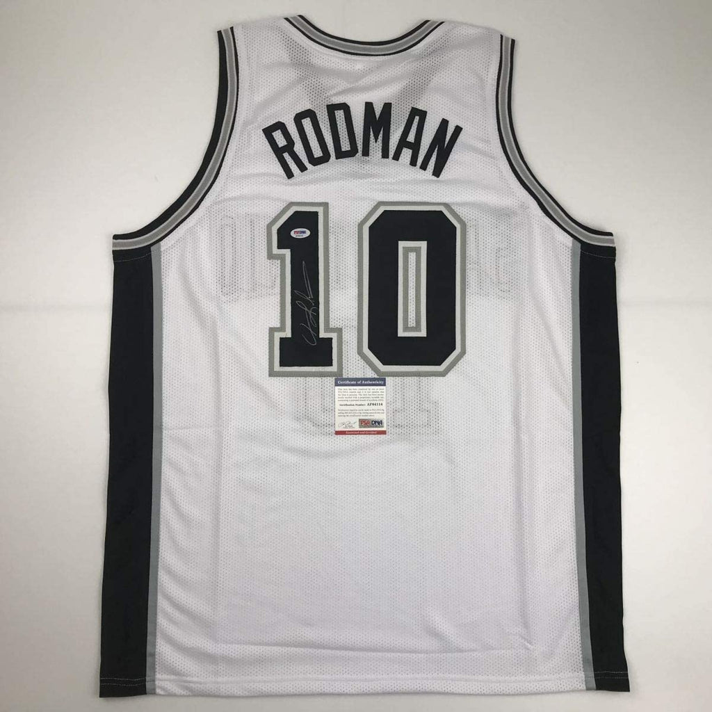 Autographed/Signed Dennis Rodman San Antonio White Basketball Jersey PSA/DNA COA