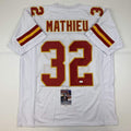 Autographed/Signed Tyrann Mathieu Kansas City White Football Jersey JSA COA