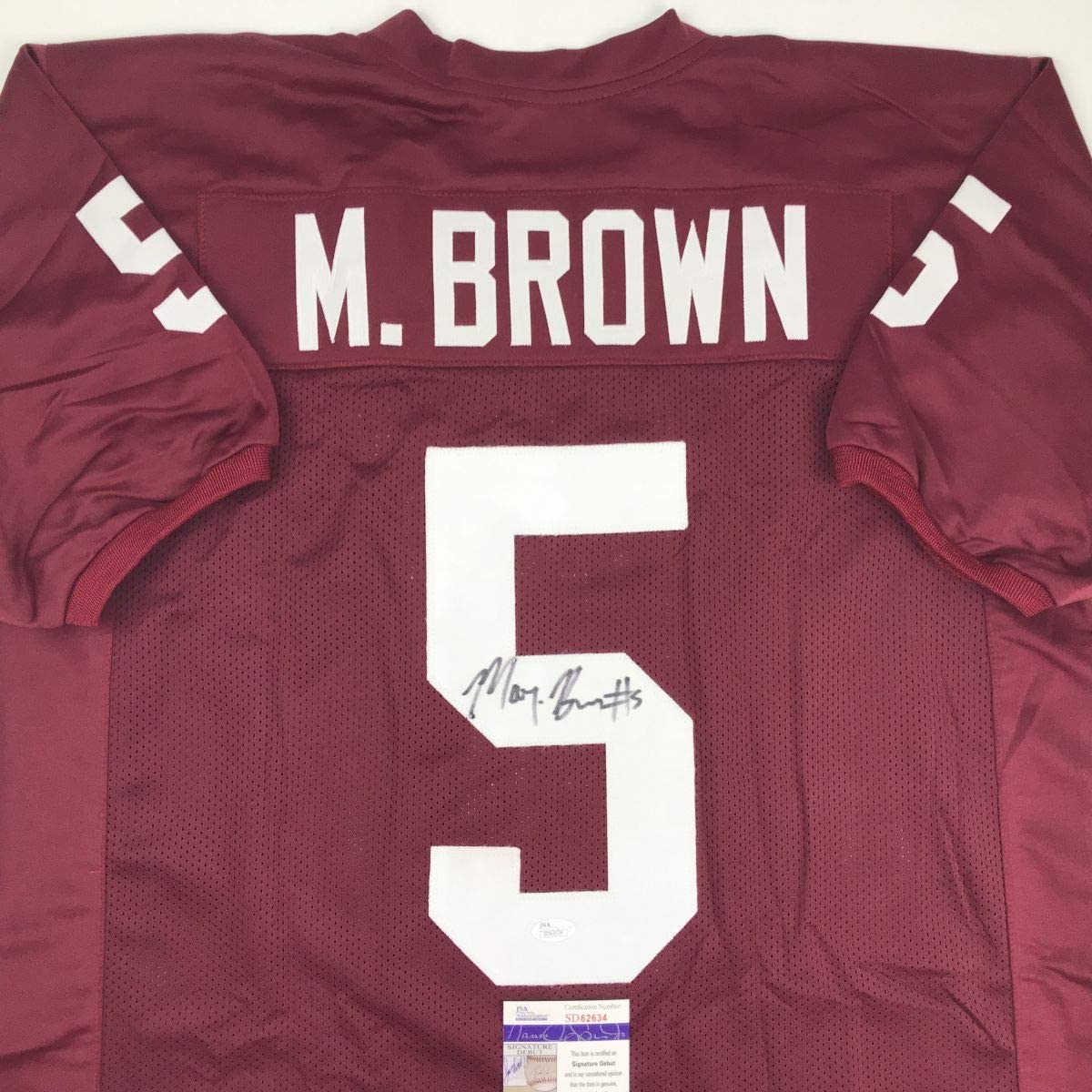 Autographed/Signed Marquise Brown Oklahoma Red College Football Jersey JSA COA