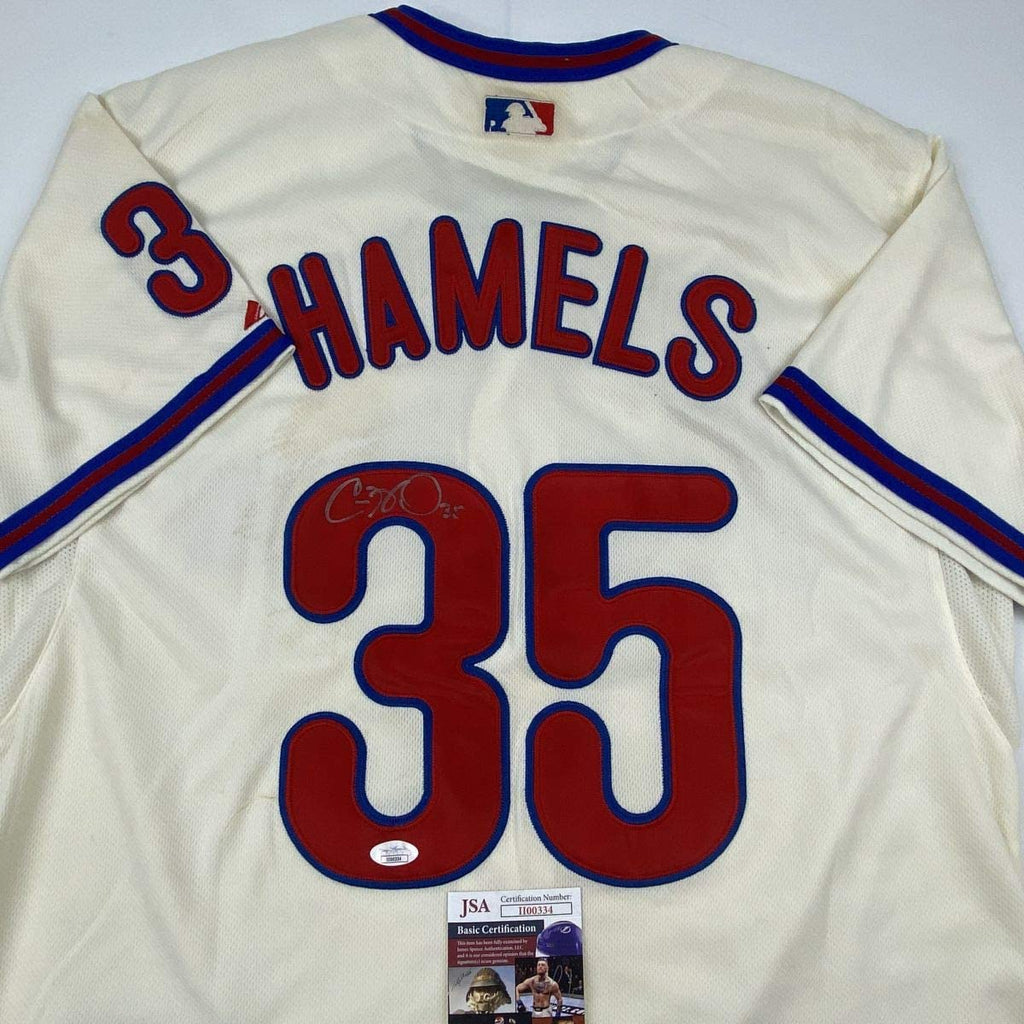 Autographed/Signed Cole Hamels Philadelphia Cream Baseball Jersey JSA COA