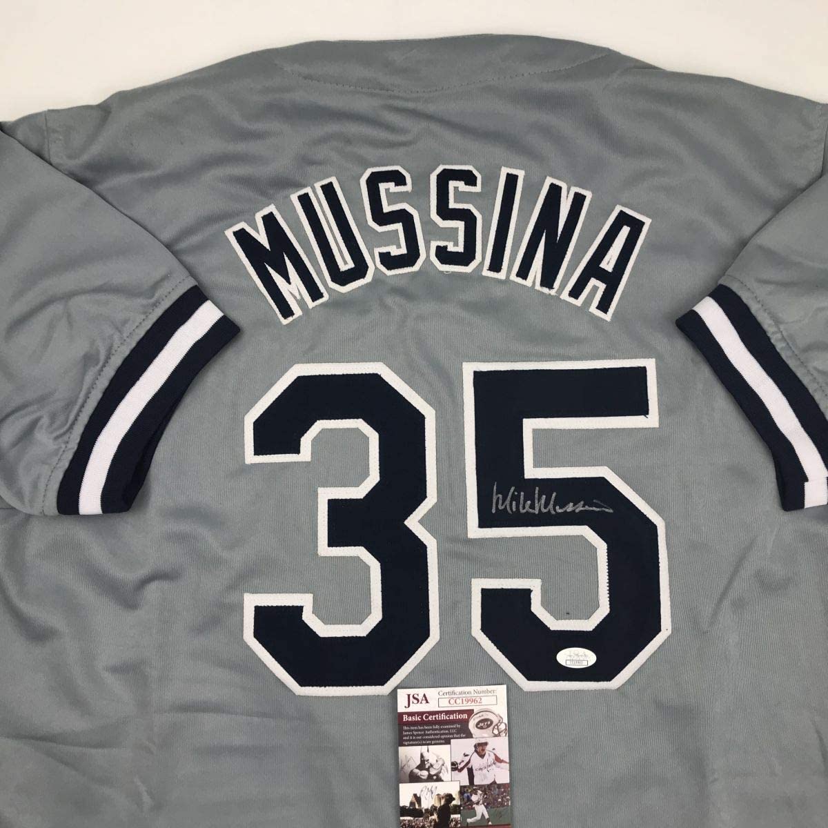 Autographed/Signed Mike Mussina New York Grey Baseball Jersey JSA COA
