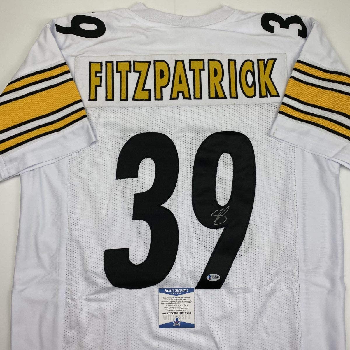Autographed/Signed Minkah Fitzpatrick Pittsburgh White Football Jersey Beckett BAS COA