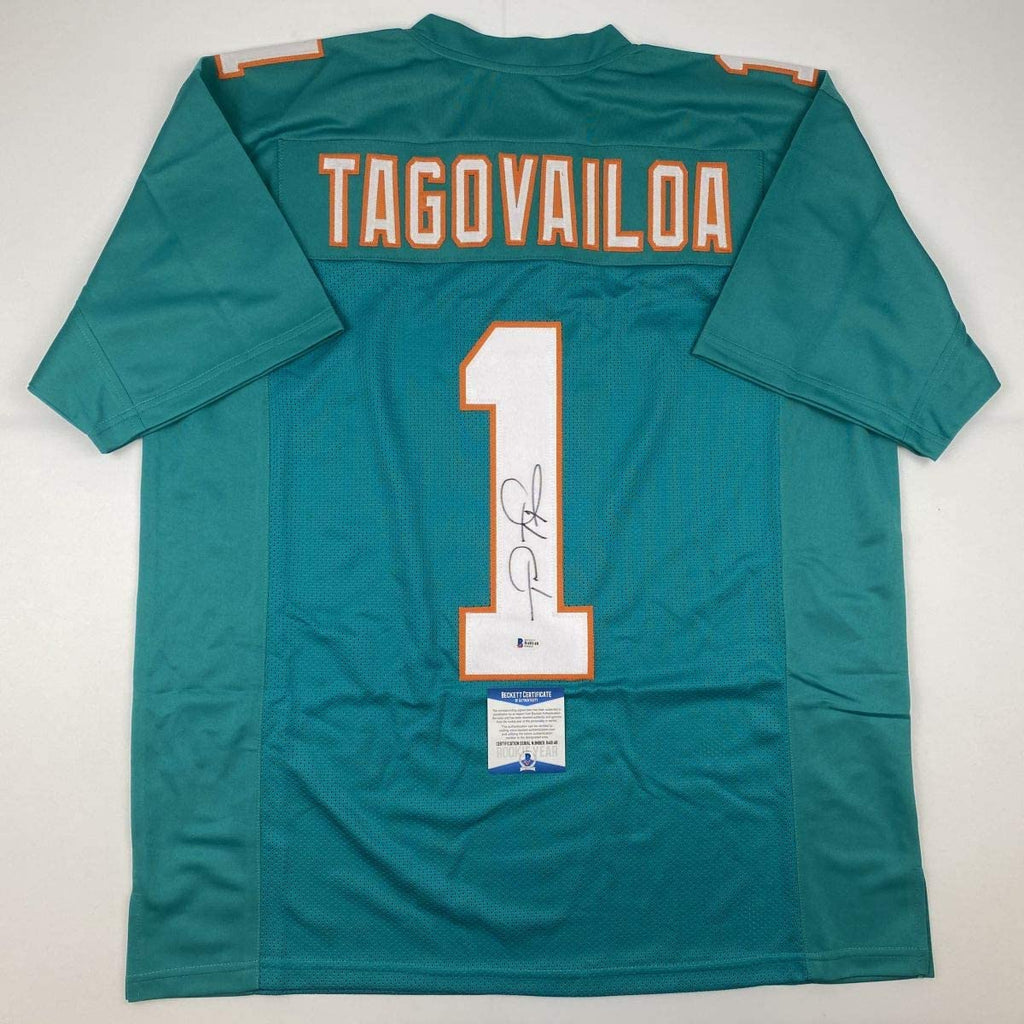 Autographed/Signed Tua Tagovailoa Miami Teal Football Jersey Beckett BAS COA