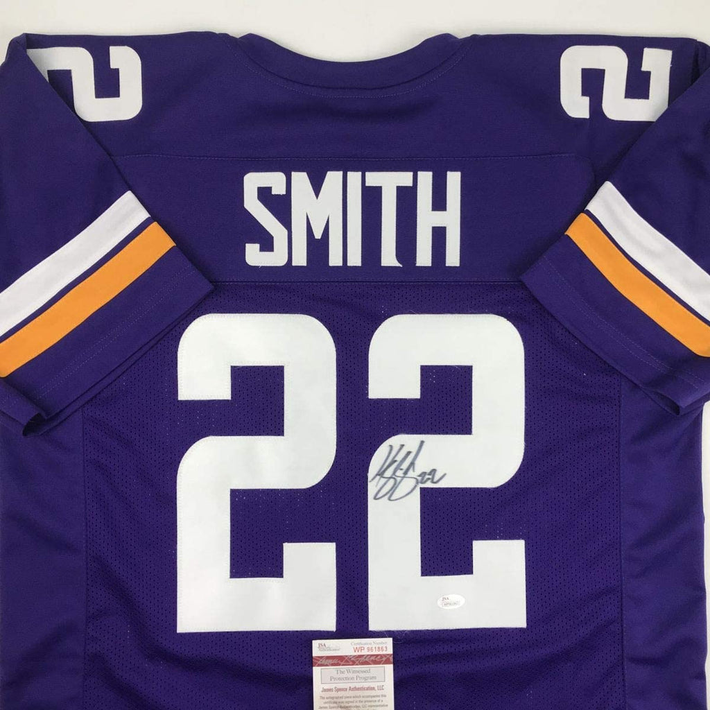 Autographed/Signed Harrison Smith Minnesota Purple Football Jersey JSA COA