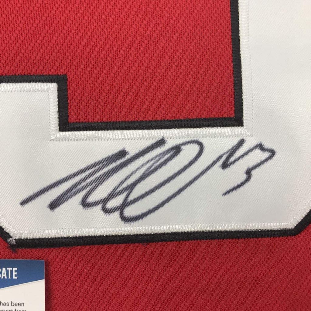 Autographed/Signed Nico Hischier New Jersey Red Hockey Jersey Beckett BAS COA