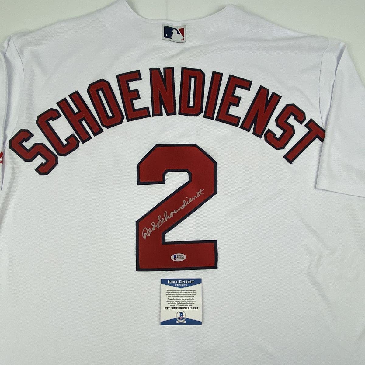 Autographed/Signed Red Schoendienst St. Louis White Baseball Jersey Beckett BAS COA
