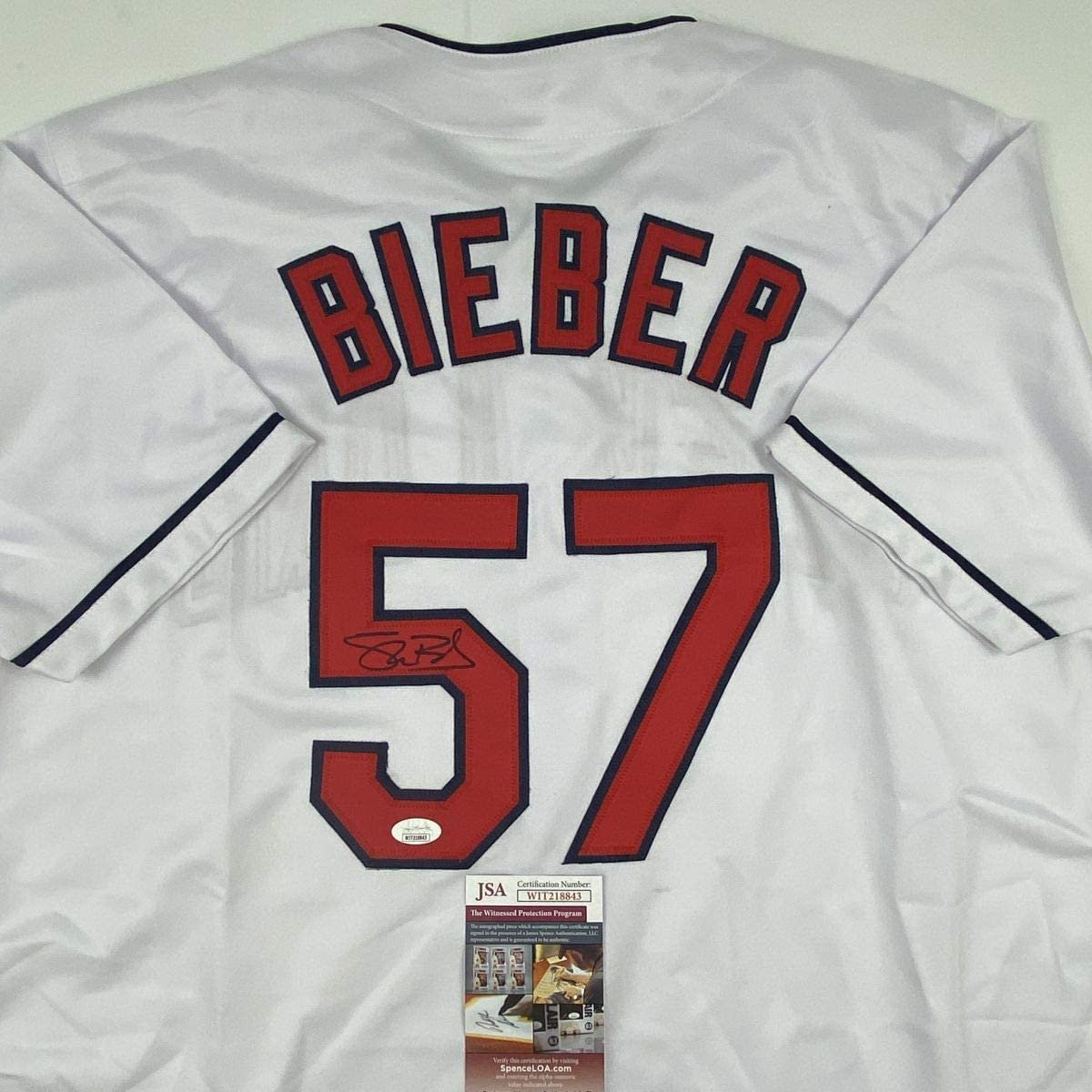 Autographed/Signed Shane Bieber Cleveland White Baseball Jersey JSA COA