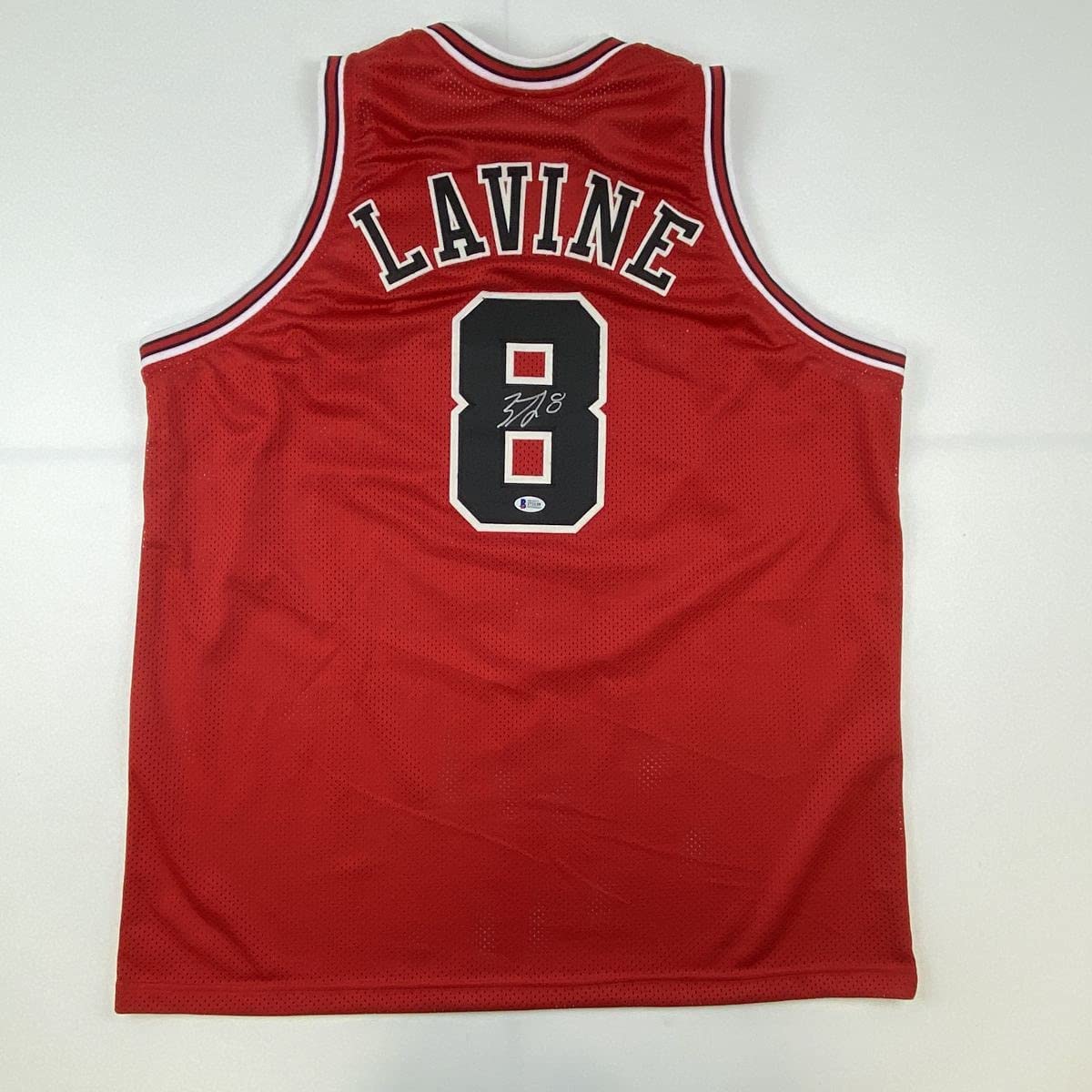 Autographed/Signed Zach LaVine Chicago Red Basketball Jersey Beckett BAS COA