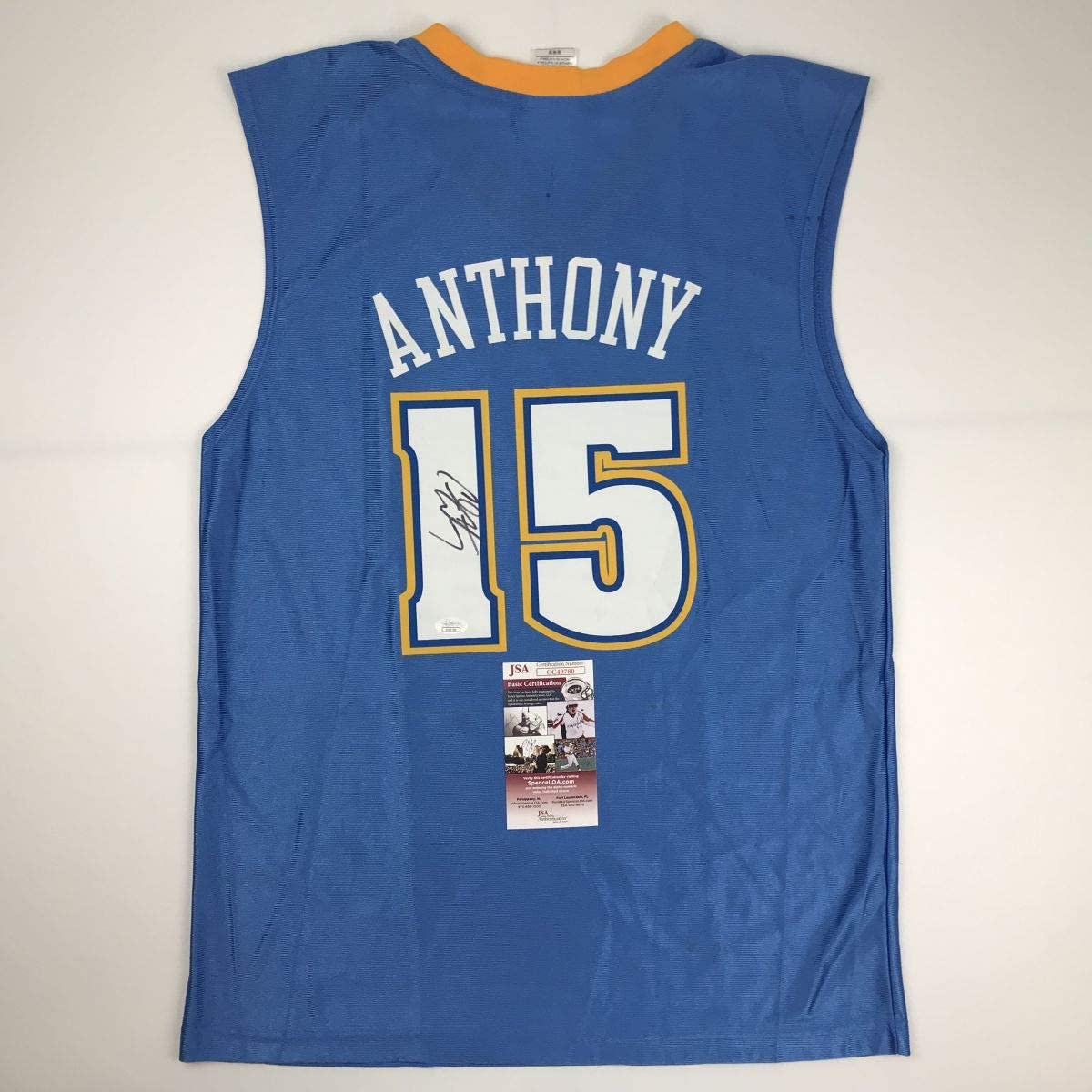 Autographed/Signed Carmelo Anthony Denver Blue Basketball Jersey JSA COA