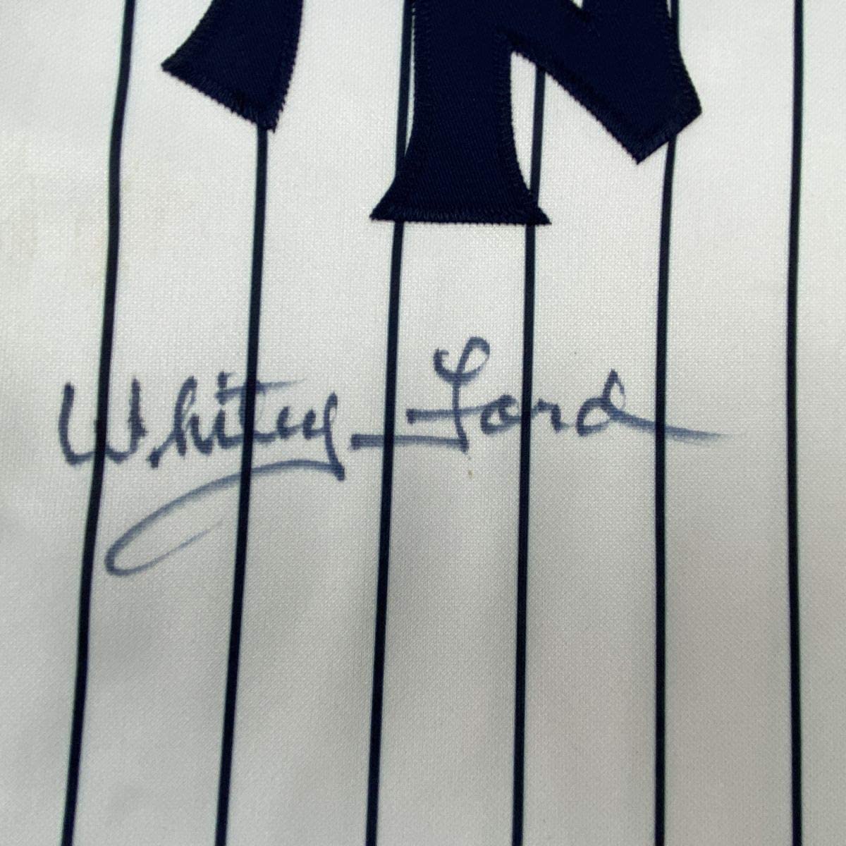 Autographed/Signed Whitey Ford New York Pinstripe Baseball Jersey PSA/DNA COA