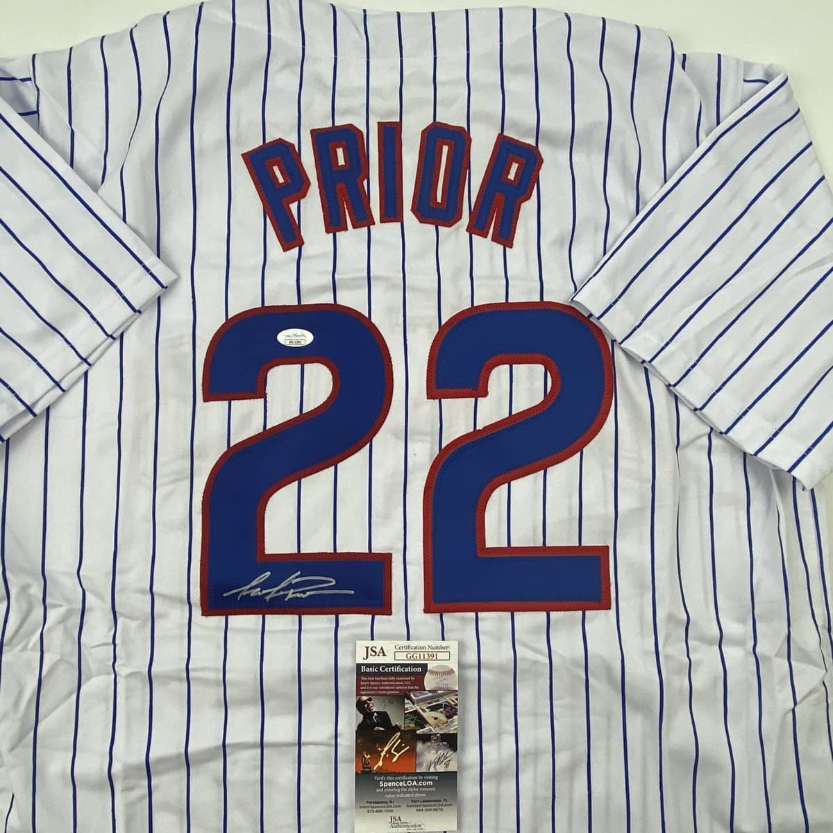 Autographed/Signed Mark Prior Chicago Pinstripe Baseball Jersey JSA COA