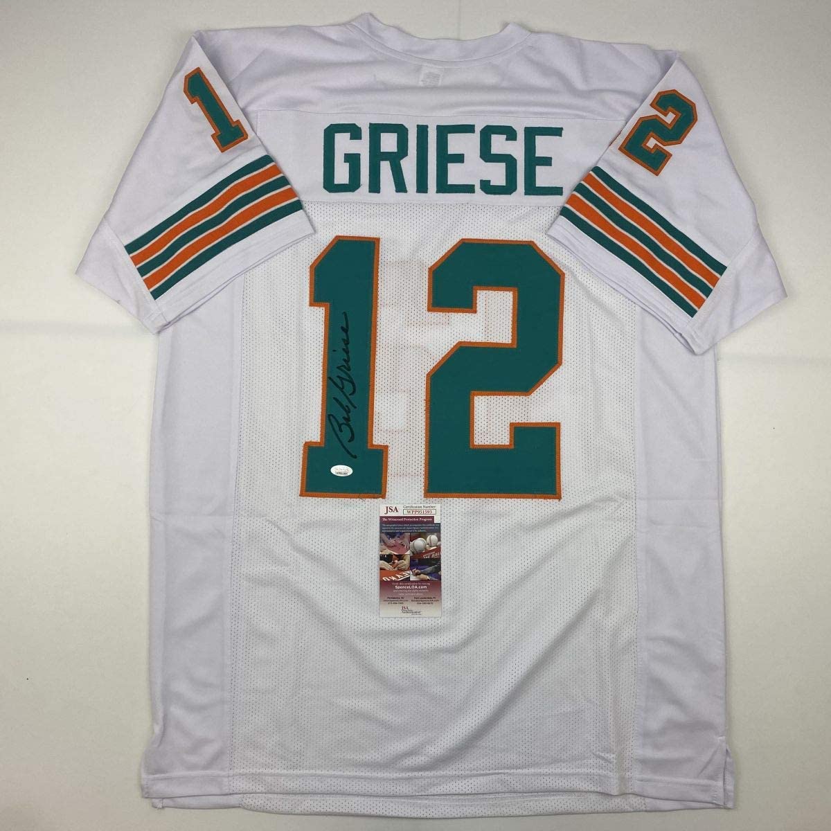 Autographed/Signed Bob Griese Miami White Football Jersey JSA COA