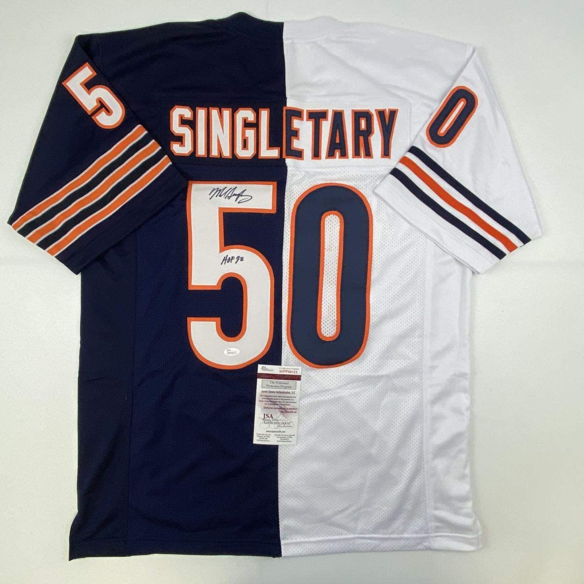 Autographed/Signed Mike Singletary HOF 98 Chicago Split Football Jersey JSA COA
