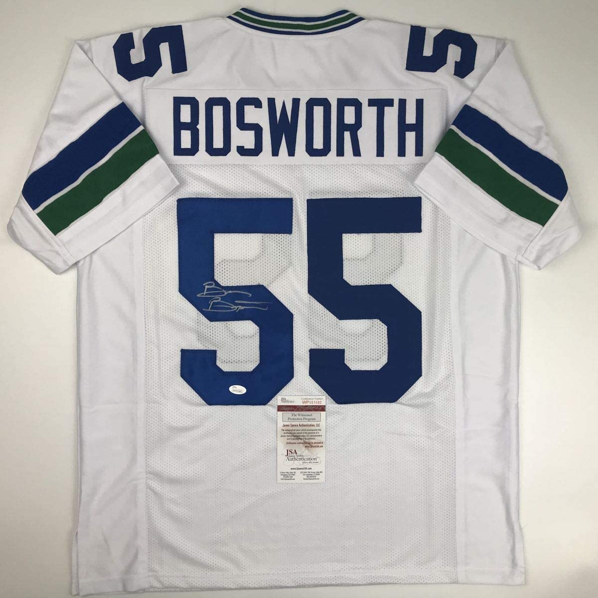 Autographed/Signed Brian Bosworth Boz Seattle White Football Jersey JSA COA