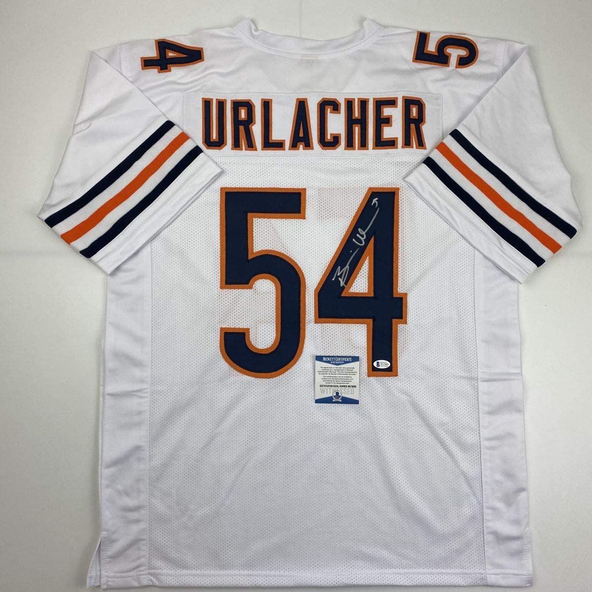 Autographed/Signed Brian Urlacher Chicago White Football Jersey Beckett BAS COA