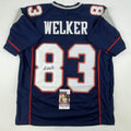 Autographed/Signed Wes Welker New England Blue Football Jersey JSA COA
