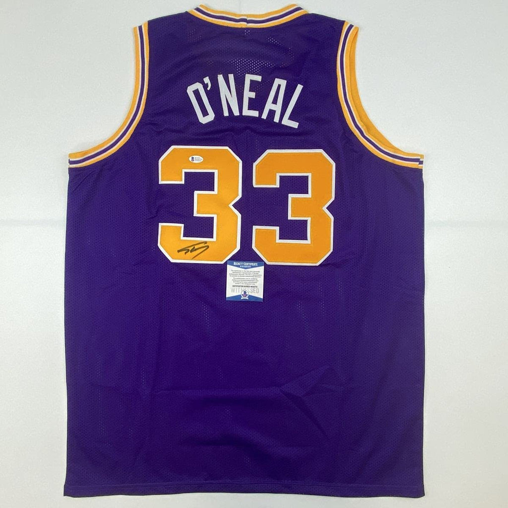 Autographed/Signed Shaquille Shaq O'Neal LSU Purple Basketball Jersey Beckett BAS COA
