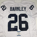 Autographed/Signed Saquon Barkley Penn State White College Football Jersey Beckett BAS COA