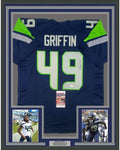 Framed Autographed/Signed Shaquem Griffin 35x39 Seattle Blue Football Jersey JSA COA