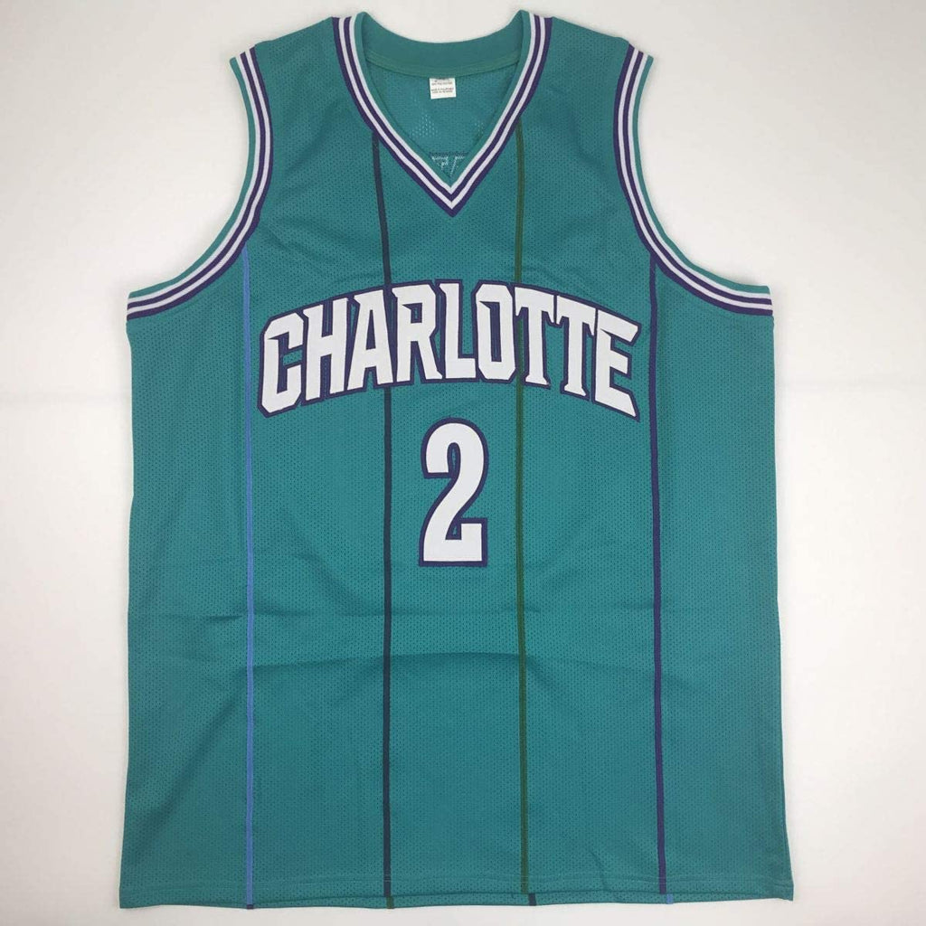 Autographed/Signed Larry Johnson Charlotte Teal Basketball Jersey PSA/DNA COA