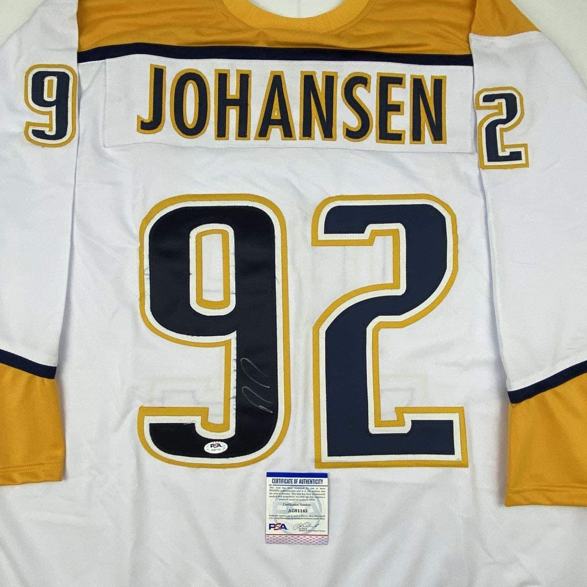 Autographed/Signed Ryan Johansen Nashville White Hockey Jersey PSA/DNA COA