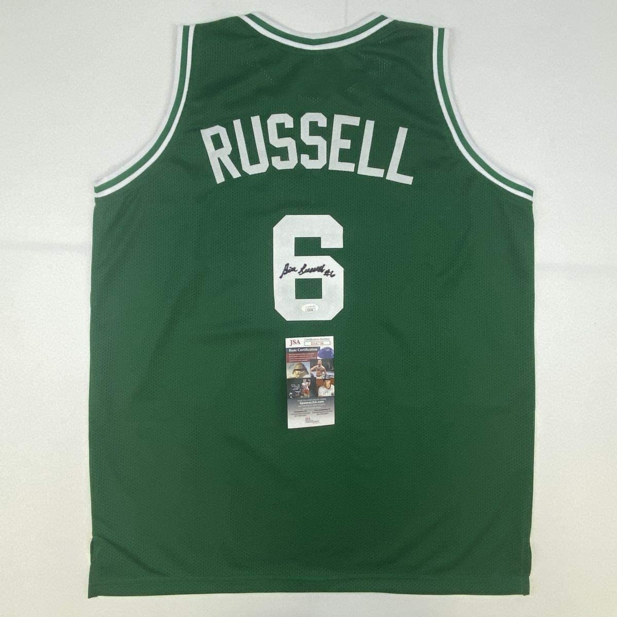 Autographed/Signed Bill Russell Boston Green Basketball Jersey JSA COA