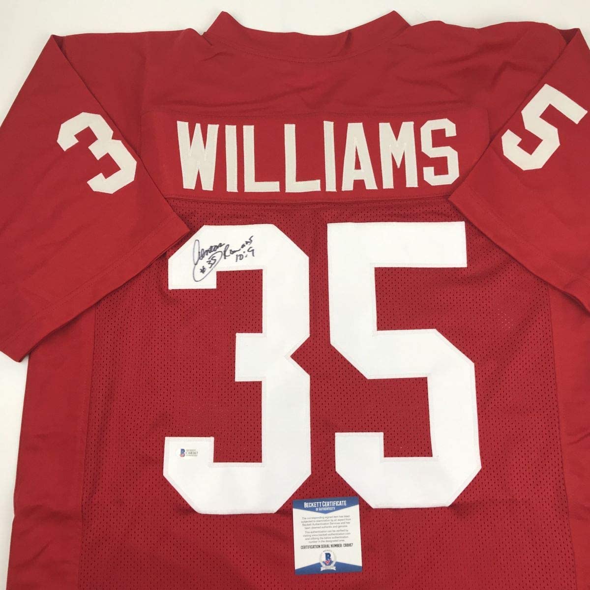 Autographed/Signed Aeneas Williams Arizona Red Football Jersey Beckett BAS COA