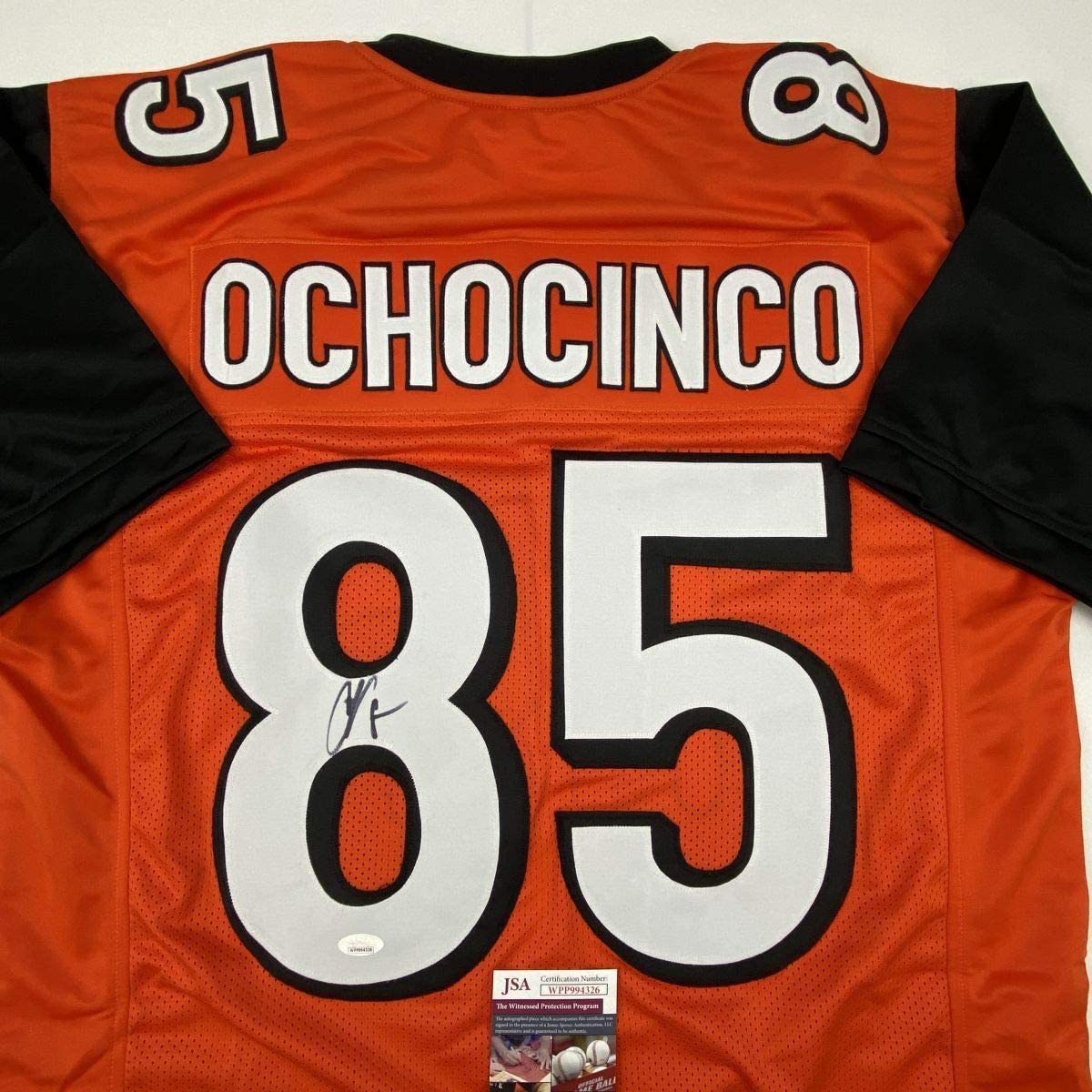 Autographed/Signed Chad Ochocinco (Johnson) Cincinnati Orange Football Jersey JSA COA