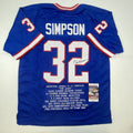 Autographed/Signed OJ O.J. Simpson Buffalo Blue Stat Football Jersey JSA COA