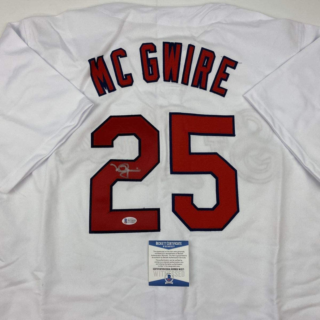 Autographed/Signed Mark McGwire St. Louis White Baseball Jersey JSA COA