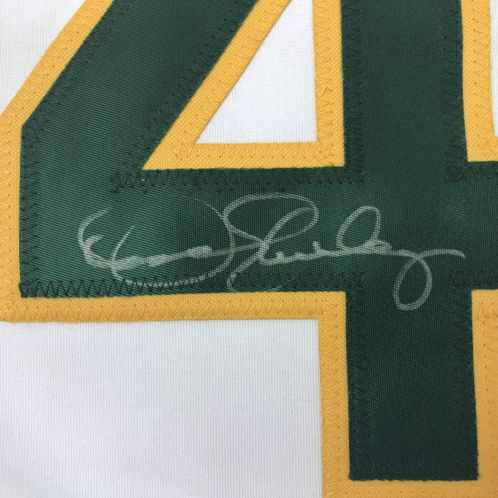 Framed Autographed/Signed Dennis Eckersley 35x39 Oakland White Baseball Jersey JSA COA