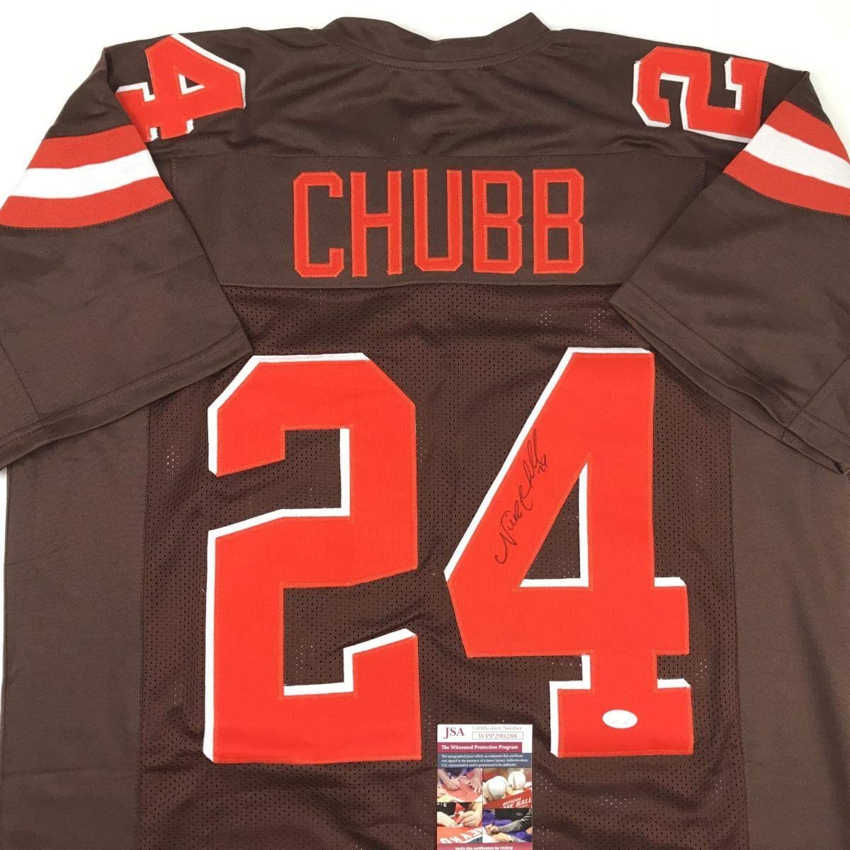 Autographed/Signed Nick Chubb Cleveland Football Brown Jersey JSA COA