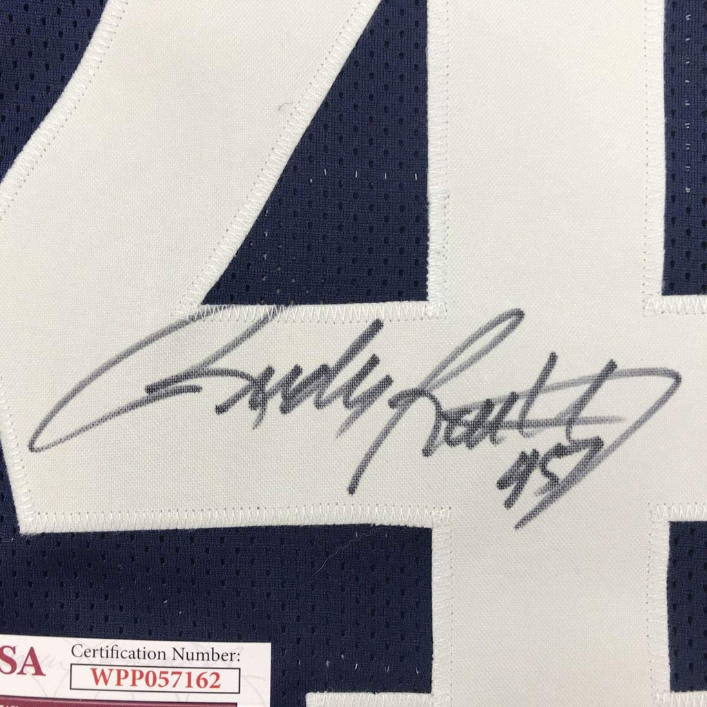 Autographed/Signed Rudy Ruettiger Notre Dame Blue Rudy College Football Jersey JSA COA