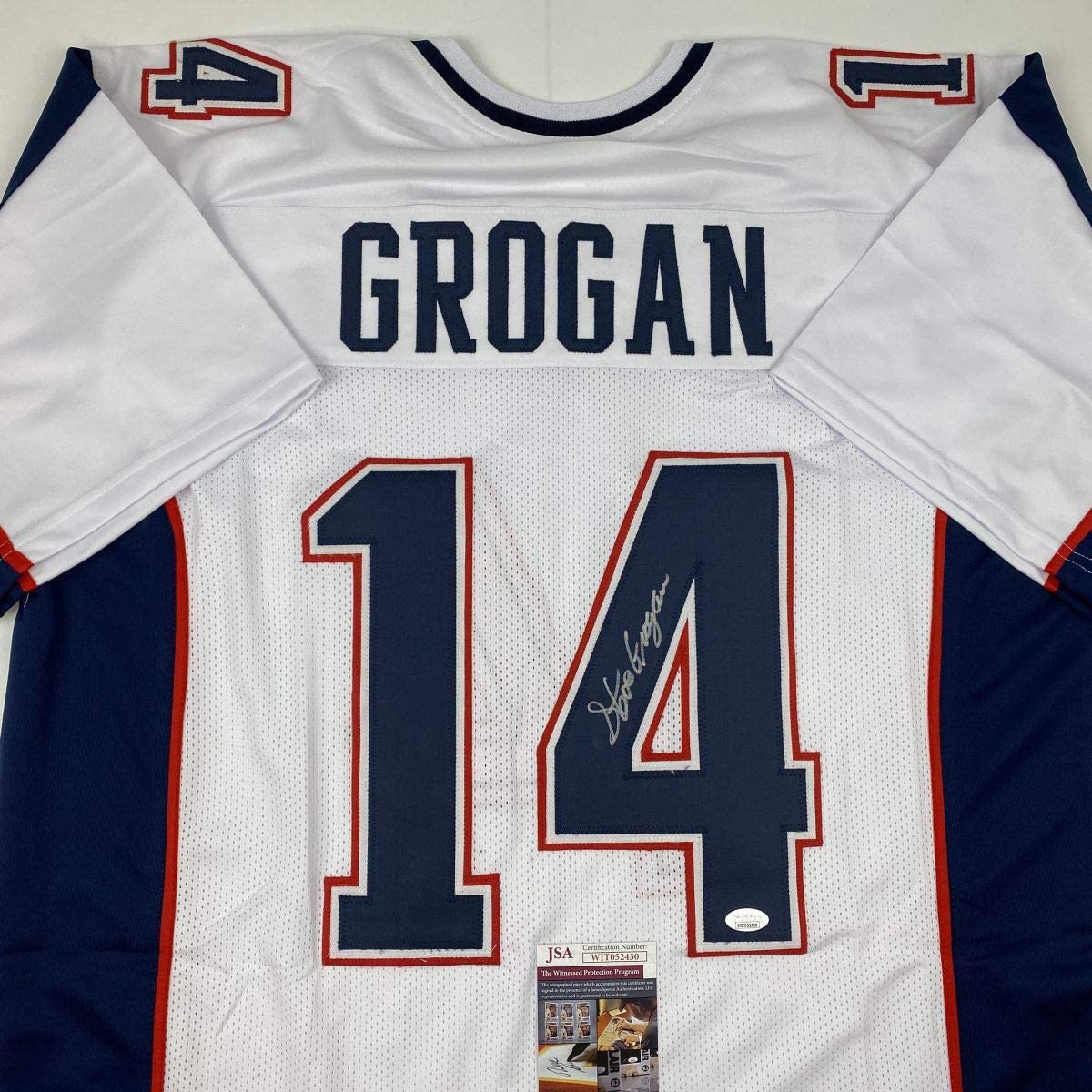 Autographed/Signed Steve Grogan New England White Modern Football Jersey JSA COA