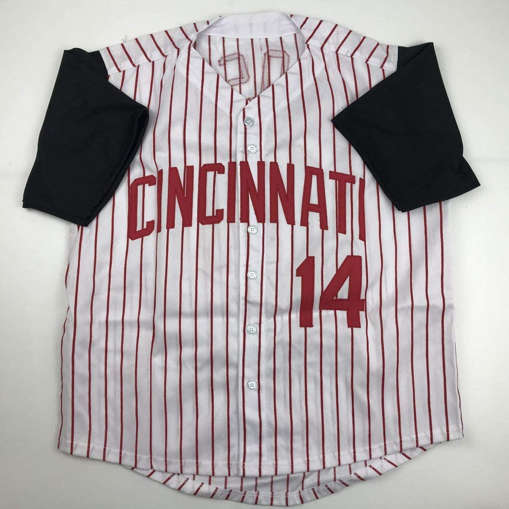 Autographed/Signed Pete Rose Cincinnati Pinstripe Baseball Jersey JSA COA