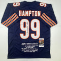 Autographed/Signed Dan Hampton HOF 2002 Chicago Blue Stat Football Jersey JSA COA