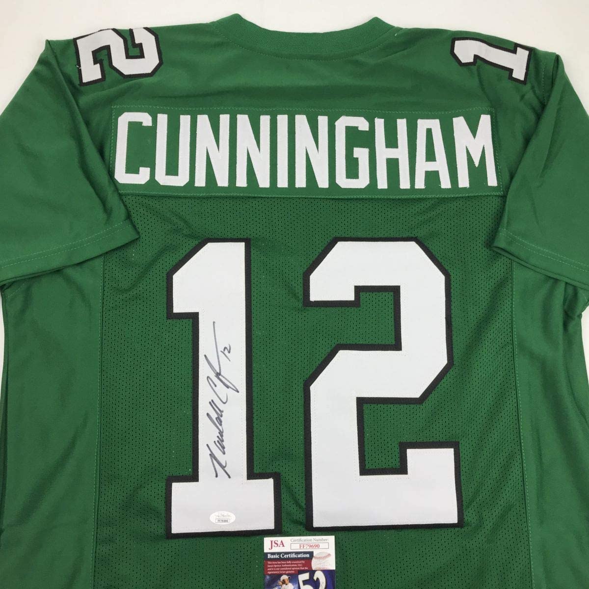 Autographed/Signed Randall Cunningham Philadelphia Green Football Jersey JSA COA