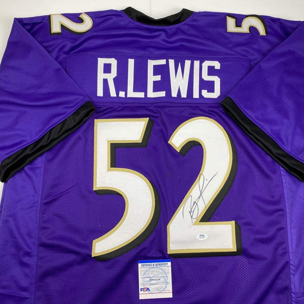 Autographed/Signed Ray Lewis Baltimore Purple Football Jersey PSA/DNA COA