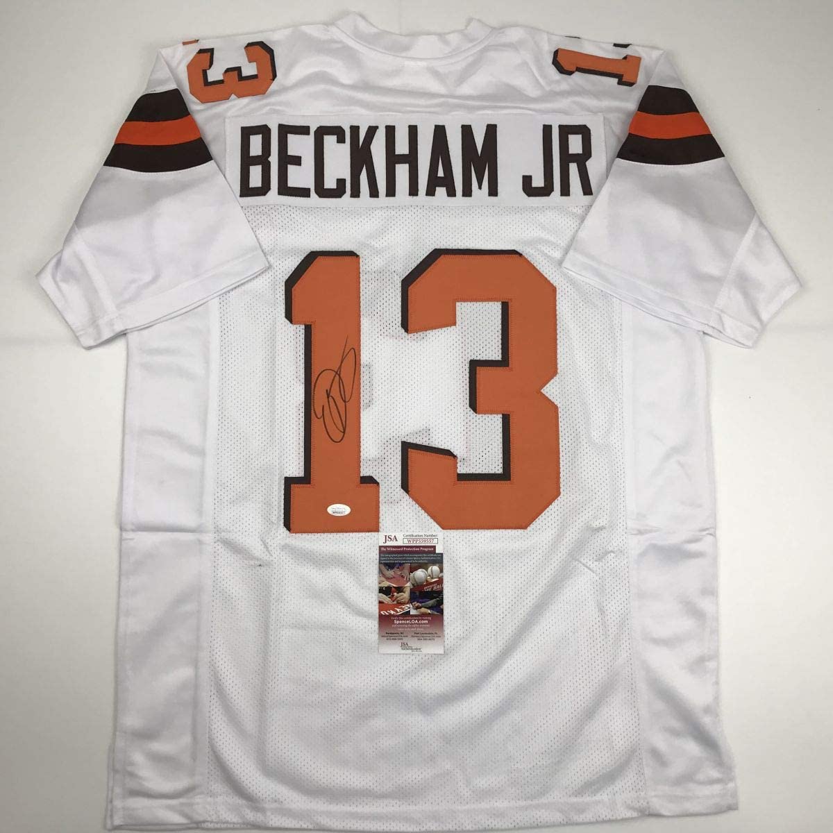 Autographed/Signed Odell Beckham Jr. Cleveland White Football Jersey JSA COA