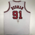 Autographed/Signed Dennis Rodman Chicago White Basketball Jersey JSA COA