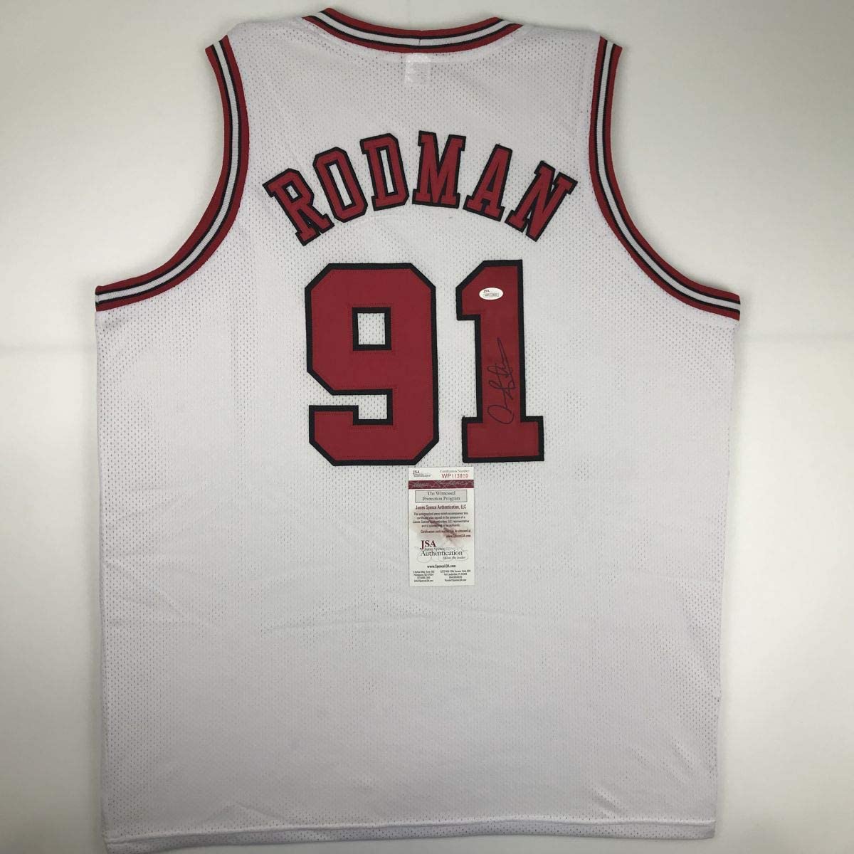Autographed/Signed Dennis Rodman Chicago White Basketball Jersey JSA COA