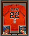 Framed Autographed/Signed Jack Clark 35x39 San Francisco Orange Baseball Jersey JSA COA
