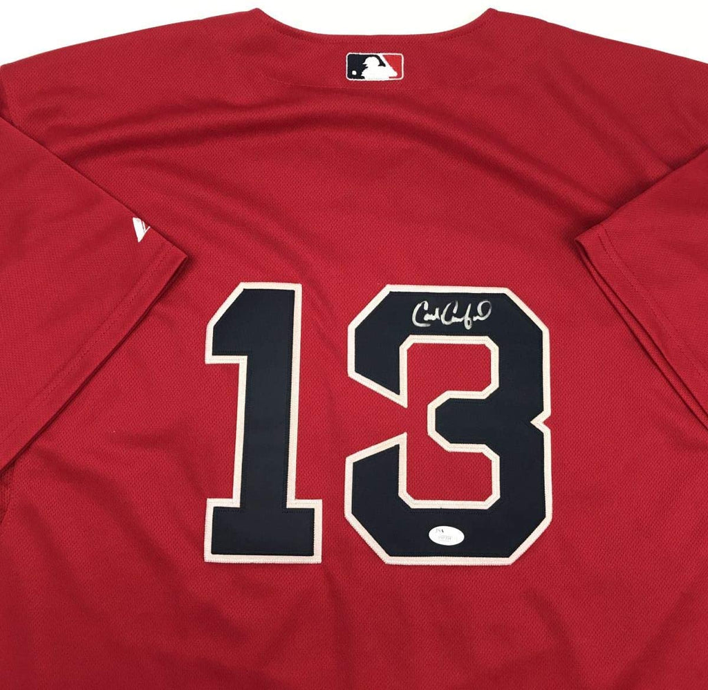 Autographed/Signed Carl Crawford Boston Red Baseball Jersey JSA COA Holo Only