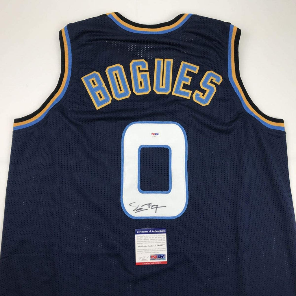 Autographed/Signed Muggsy Bogues Space Jam Monstars Blue Basketball Jersey PSA/DNA COA