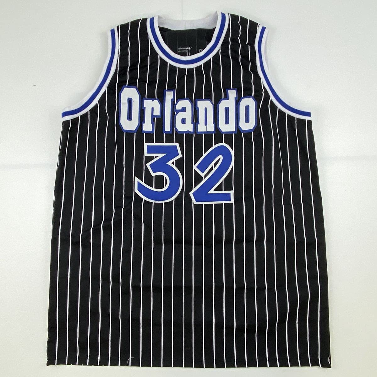 Autographed/Signed Shaquille Shaq O'Neal Orlando Black Pinstripe Basketball Jersey Beckett BAS COA