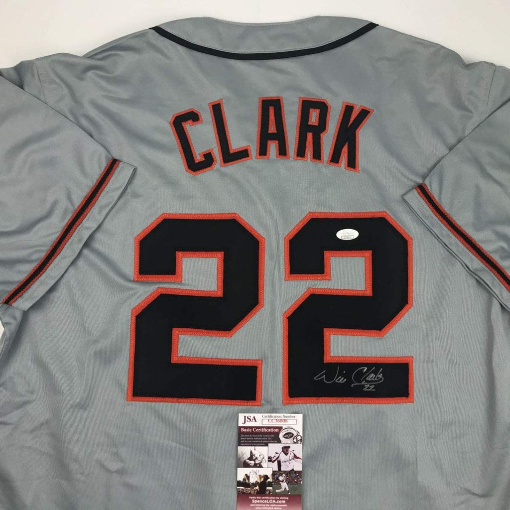 Autographed/Signed Will Clark San Francisco Grey Baseball Jersey JSA COA