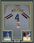 Framed Autographed/Signed Paul Molitor 35x39 Milwaukee Grey Baseball Jersey JSA COA