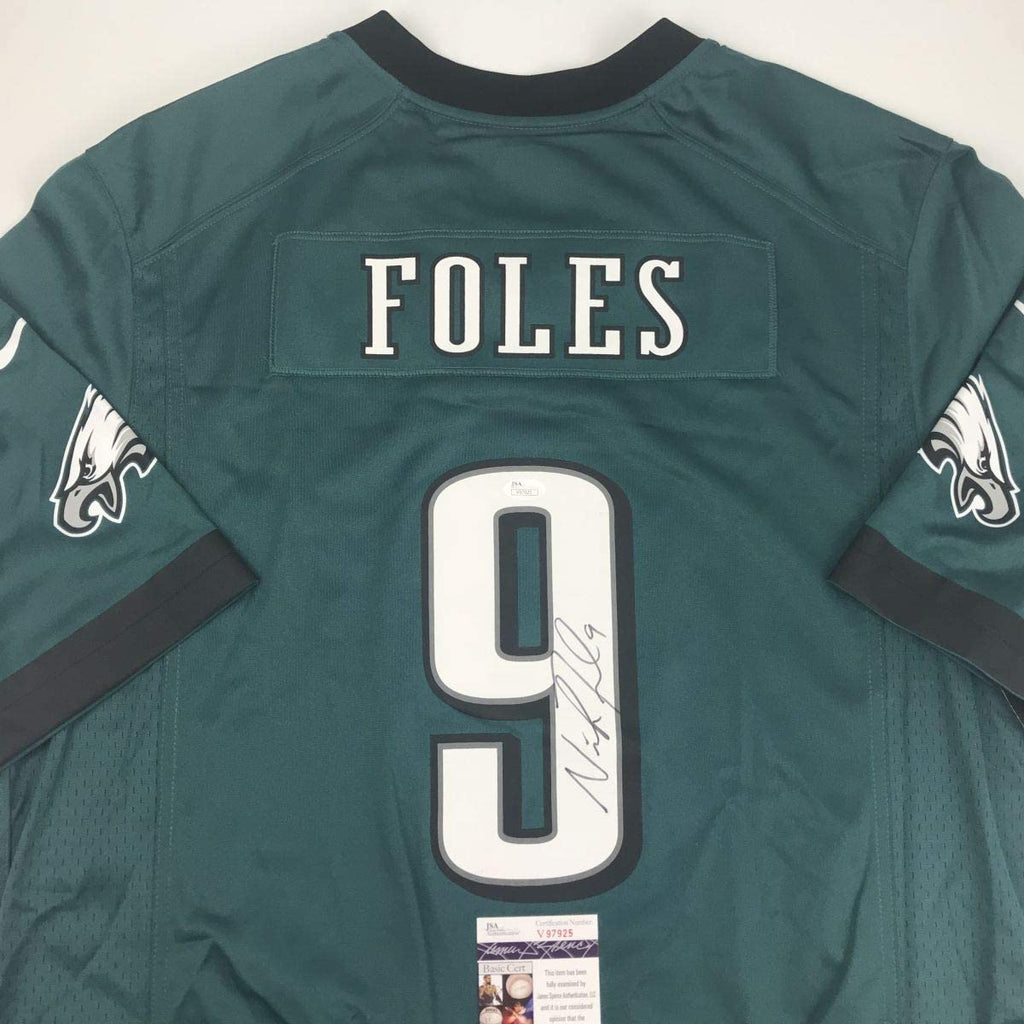 Autographed/Signed Nick Foles Philadelphia Eagles Green Authentic Nike Game Football Jersey JSA COA