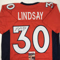 Autographed/Signed Phillip Lindsay Denver Orange Football Jersey JSA COA